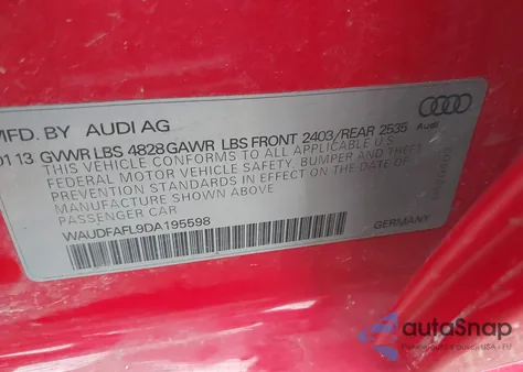 2013 Audi A4 2.0T Premium z USA, uszkodzony, nr VIN WAUDFAFL9DA195598